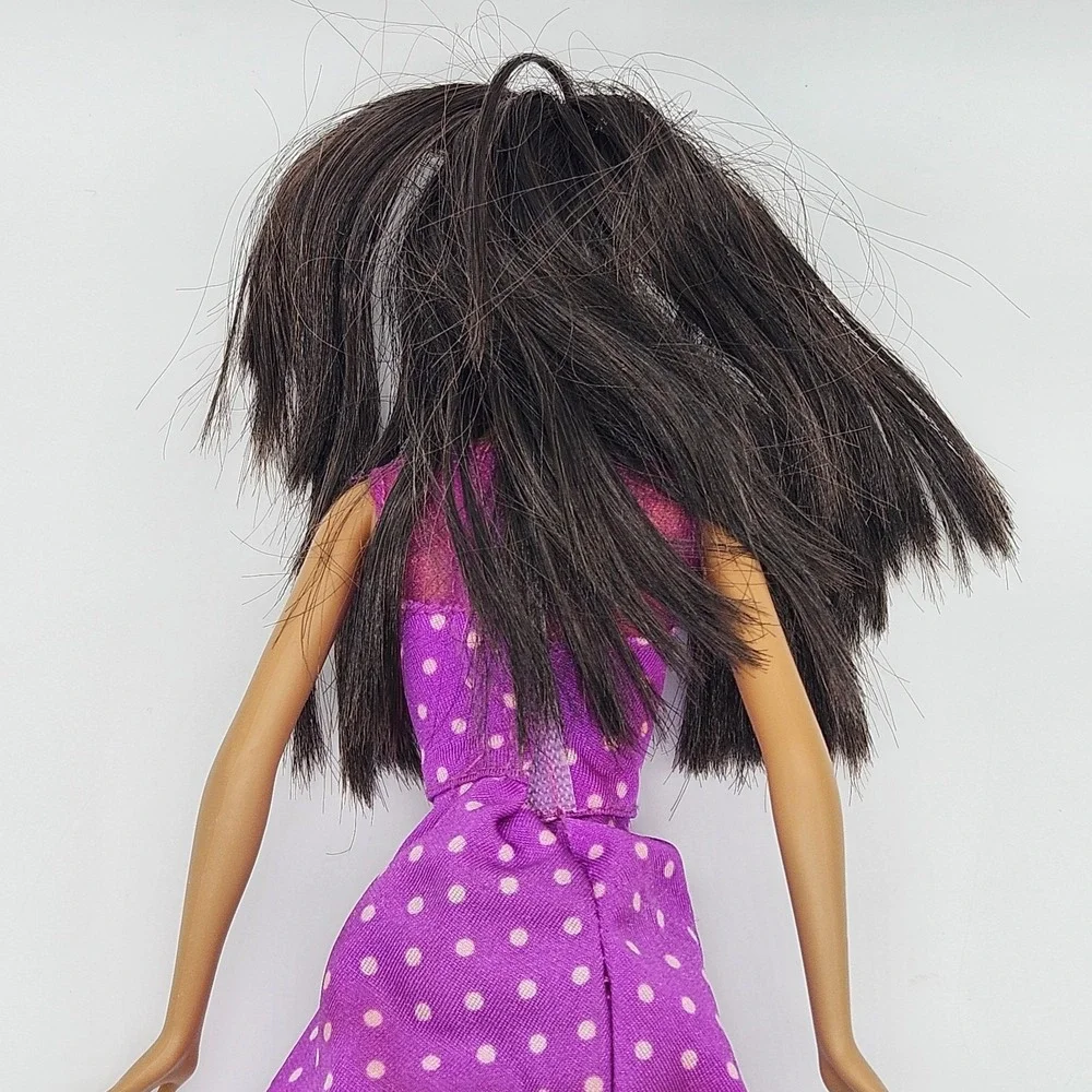 Barbie Doll African American Dark Hair Brown Eyes Purple Polka Dot Dress Mattel